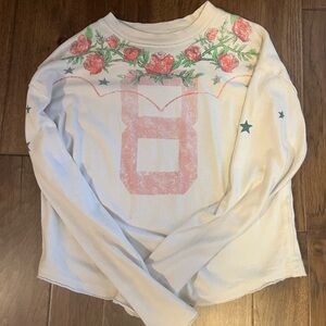 We The Free White Long Sleeve Top with Floral and Number Design